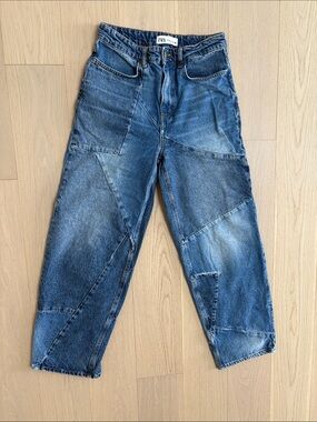 Zara Patchwork Blue Relaxed Jeans